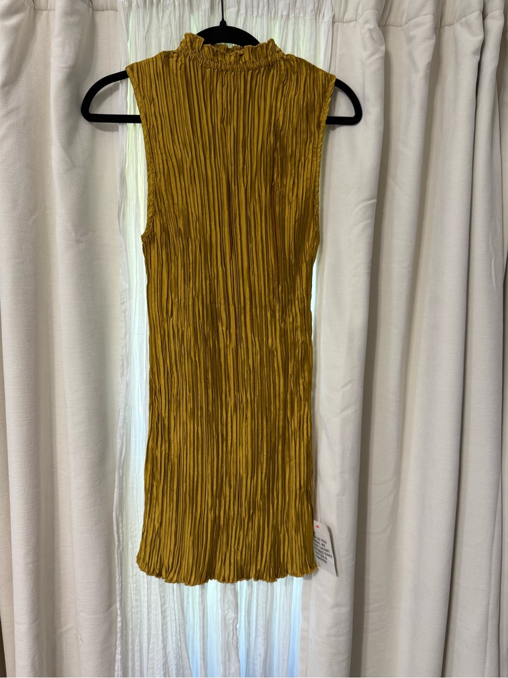 ASOS Mustard Sleeveless Pleated Mock Neck Mini Dress